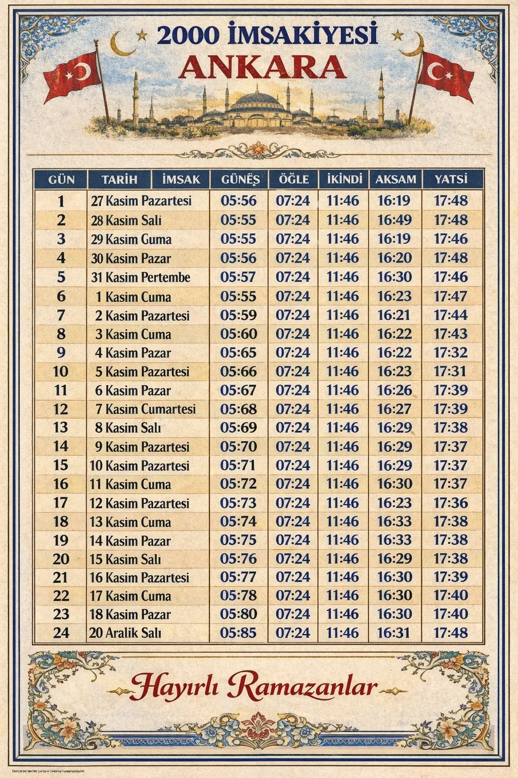 2000 İmsakiye