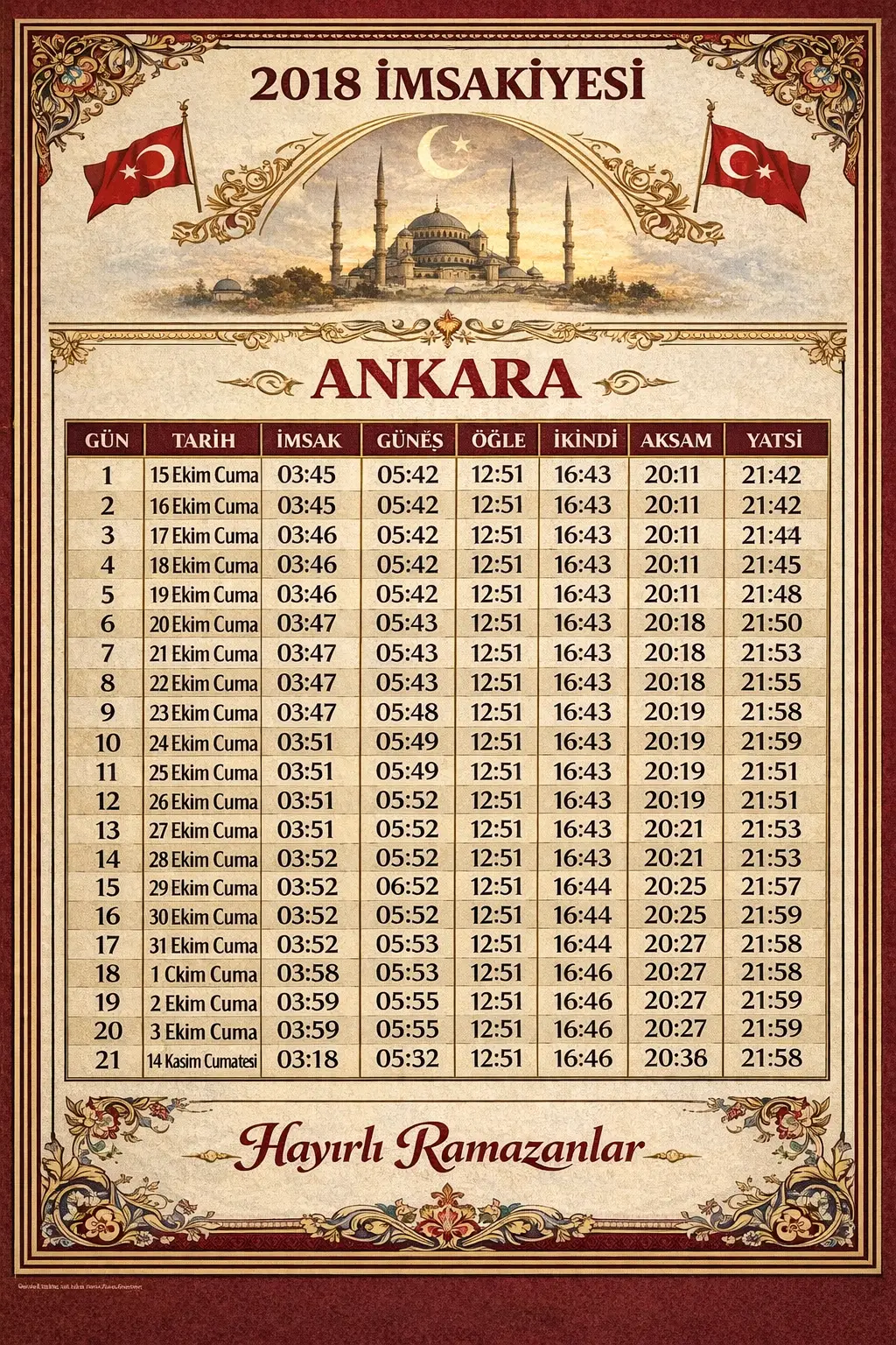 2018 İmsakiye