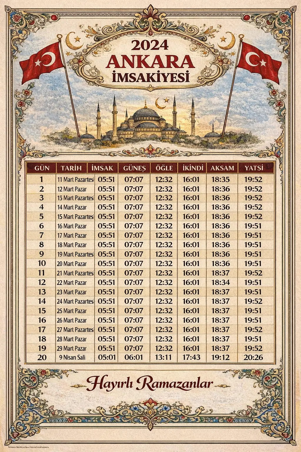 2024 Ankara İmsakiye