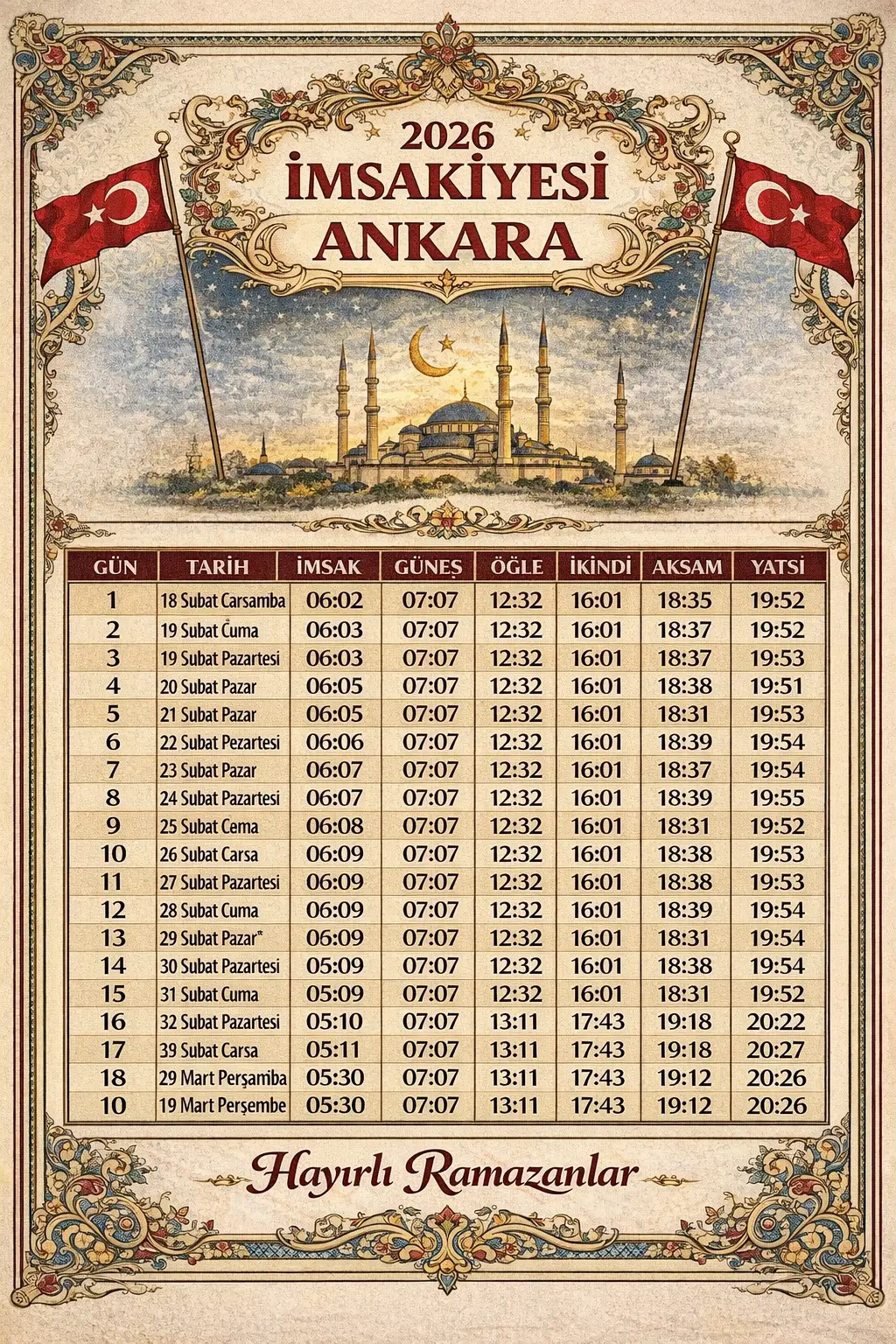 2026 Ankara İmsakiye